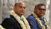 Nauru President David Adeang, left, at the opening of the 52nd Pacific Islands Forum Leaders Meeting in Rarotonga. Photo: Pacific Islands Forum