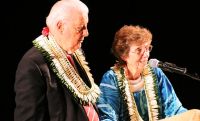 Emeritus General Authority Elder John H. Groberg and his wife, Sister Jean S. Groberg, answer questions following his keynote address during the opening session of the Mormon Pacific Historical Society&#039;s annual conference on Oct.21, 2016.