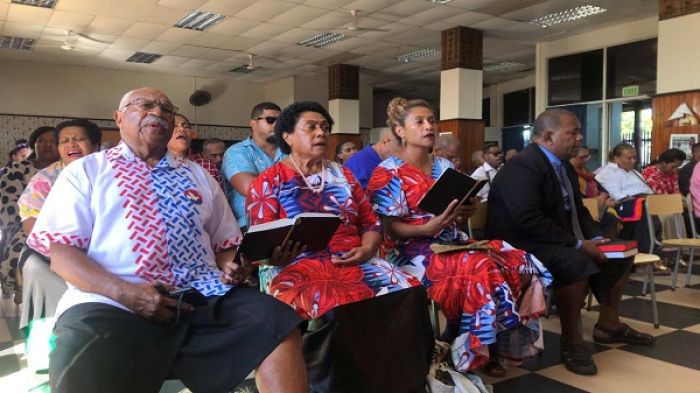 People's Alliance Party leader Sitiveni Rabuka singing at church ahead of announcing the formation of a coalition. December 2022. Photo: RNZ Pacific/Kelvin Anthony Fiji has finally reached the other side of the long and winding