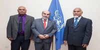 Director General of FAO Mr. Jose Graziano da Silva with the Minister responsible for Fisheries, Hon.Semisi Tauelangi Fakahau and Tongan delegate Mr. Poasi Ngaluafe 