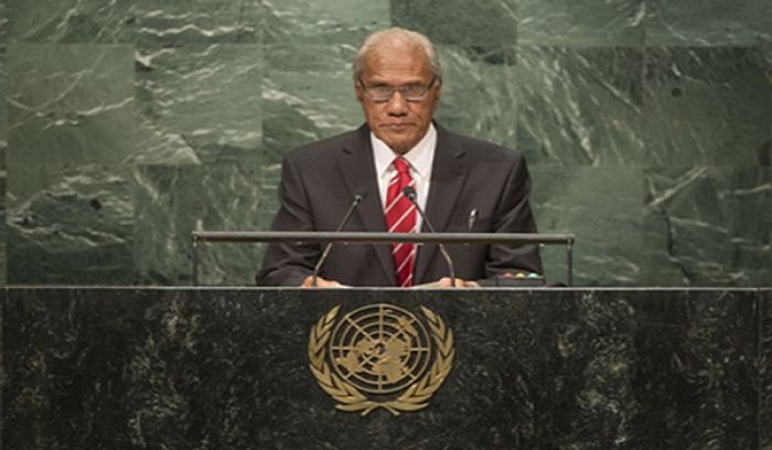 Prime Minister ‘Akilisi Pohiva addressing the UN General Assembly