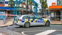 Police at the scene of an alleged stabbing in Market St in central Blenheim, later on Sunday morning.