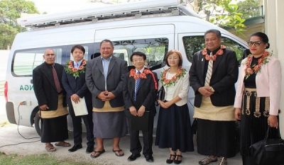 H.E Mr. Tetsuya Ishii, Ambassador of Japan with Mrs. Ishii, Hon. Poasi Tei Minister of MEIDECC, Salote Sisifa (TBC Board Member), Solomone Finau TBC Actiong CEO with staff of TBC