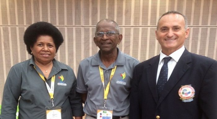 Pacific Games Council President Vidhya Lakhan, centre, has continued to back Tonga as the host nation. Photo by PGC