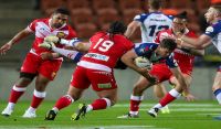 Konrad Hurrell tackles Lachlan Coote