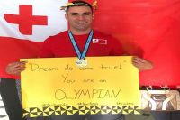 onga&#039;s Pita Taufatofua celebrates qualifying for the Rio Olympics. Photo: Pita Taufatofua / Paula Sitapa / Tonga Taekwondo Association