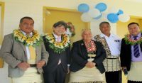 H.E Mr. Yukio Numata with Hon. Mo’ale Finau, Governor of Ha’apai, Viliami Manuopangai Hingano, People’s Representative for Ha’apai Constituency #12, and Mr. Molitoni Paongo Town Office and Chairperson of Lofanga’s Community Committee at the new Multi-purpose Training Centre. 