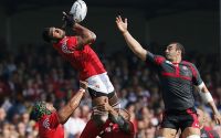  Tonga&#039;s Steve Mafi, left, in action with Georgia&#039;s Mamuka Gorgodze (Photo: Al)