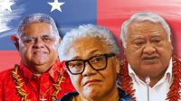 Left to right: FAST Party chairman La&#039;auli Leuatea Schmidt, Prime Minister Fiame Naomi Mata&#039;afa, opposition leader Tuilaepa Sa&#039;ilele Malielegaoi
