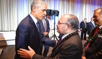 US President Barack Obama meets Papua New Guinea Prime Minister Peter O&#039;Neill at the Pacific Islands Conference of Leaders in Hawaii. Photo: PNG PM Media Office