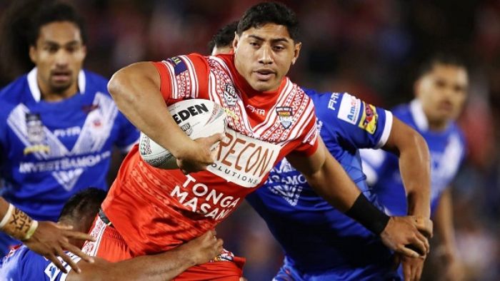 Jason Taumalolo in action for Tonga against Samoa during the 2018 Pacific test in Sydney.