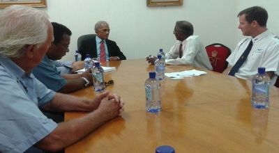 Tongan prime minister &#039;Akilisi Pohiva meets with the Pacific Games Council in 2015.