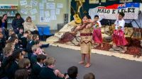 Lupeta Langi, Viliami Tuimana and Stephen Latu perform during a visit by the Tongan Society to Timaru Christian School.