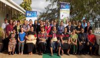 DPM and Minister for MEIDECC Hon. Siaosi Sovaleni, Hon. Frederica Tuita Filipe, Ms. Salome Tukuafu from SPC with the participants after the opening of the workshop (Photo: MEIDECC)