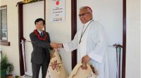 HE Mr. Tetsuya Ishii with His Eminence Cardinal Mafi at the new classroom building funded by Japan’s GGP for St. Francis of Assisi Primary School on Friday, 9 November 2018