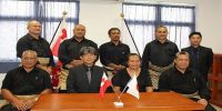 H.E Mr. Yukio Numata with three Project Recipient Representatives at the Signing Ceremony formalising Japan’s GGP assistance. 27 February 2017