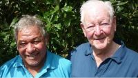 Peter Warner and Mano Totau, one of the people he rescued from the island of Ata. Picture: Jamie Brown / The Northern StarSource:News Regional Media