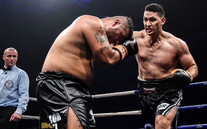 Heavyweight boxer Junior Fa at the Big Bash Fight night in July