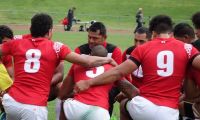 Andy Katoa with the Tongan team at the Oceania Sevens. Photo: RNZI / Vinnie Wylie