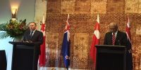 The Tongan Prime Minister &#039;Akilisa Pohiva in Auckland with New Zealand Prime Minister John Key Photo:RNZI