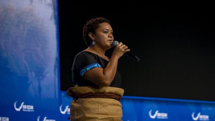 Mia Kami, speaking at the Our Ocean conference in Palau Photo: US State Department