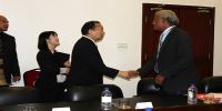 Mr. Toshihiro Nika, Secretary-General of the Liberal Democratic Party of Japan meeting Hon. ‘Akilisi Pohiva, Prime Minister of Tonga during the Liberal Democratic Party Parliamentarian’s Delegation visit to the Kingdom on Tuesday, 2 May 2017.