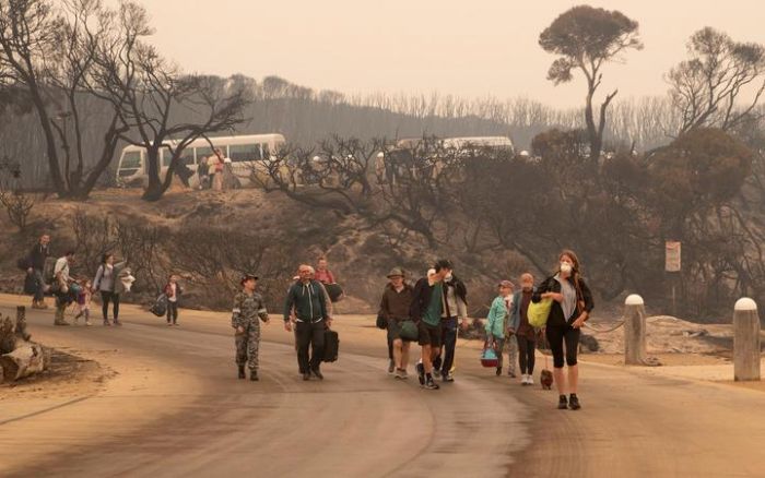 Evacuation efforts in Mallacoota, Victoria. Photo: AFP / Royal Australian Navy