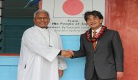 H.E Mr. Yukio Numata with His Eminence Cardinal Mafi at the commissioning ceremony of the new classrooms for Technical and Vocational Education and Training, TVET for ‘Apifo’ou College.